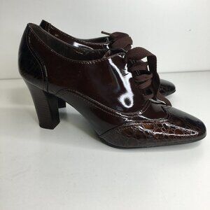 FRANCO SARTO Hammer Croc Patent Leather Block Heel Booties Pumps Size 7.5M